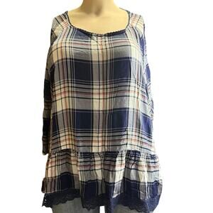 Massini Pull Over Blouse Size 3X in Blue, White, Pink
